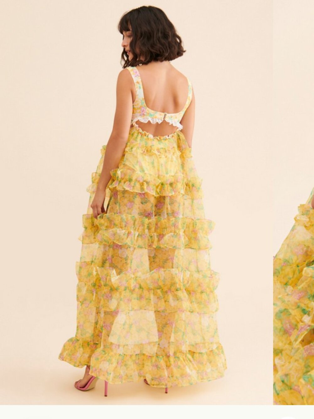 new FOR LOVE AND LEMONS VICKI sheer tiered midi dress small - Picture 3 of 4